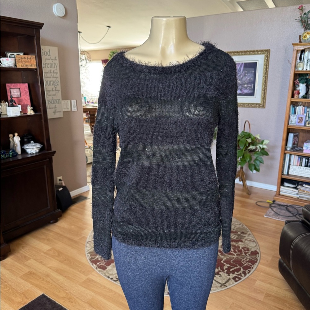 LOFT black long sleeve sweater w/some furry mohair-size MP